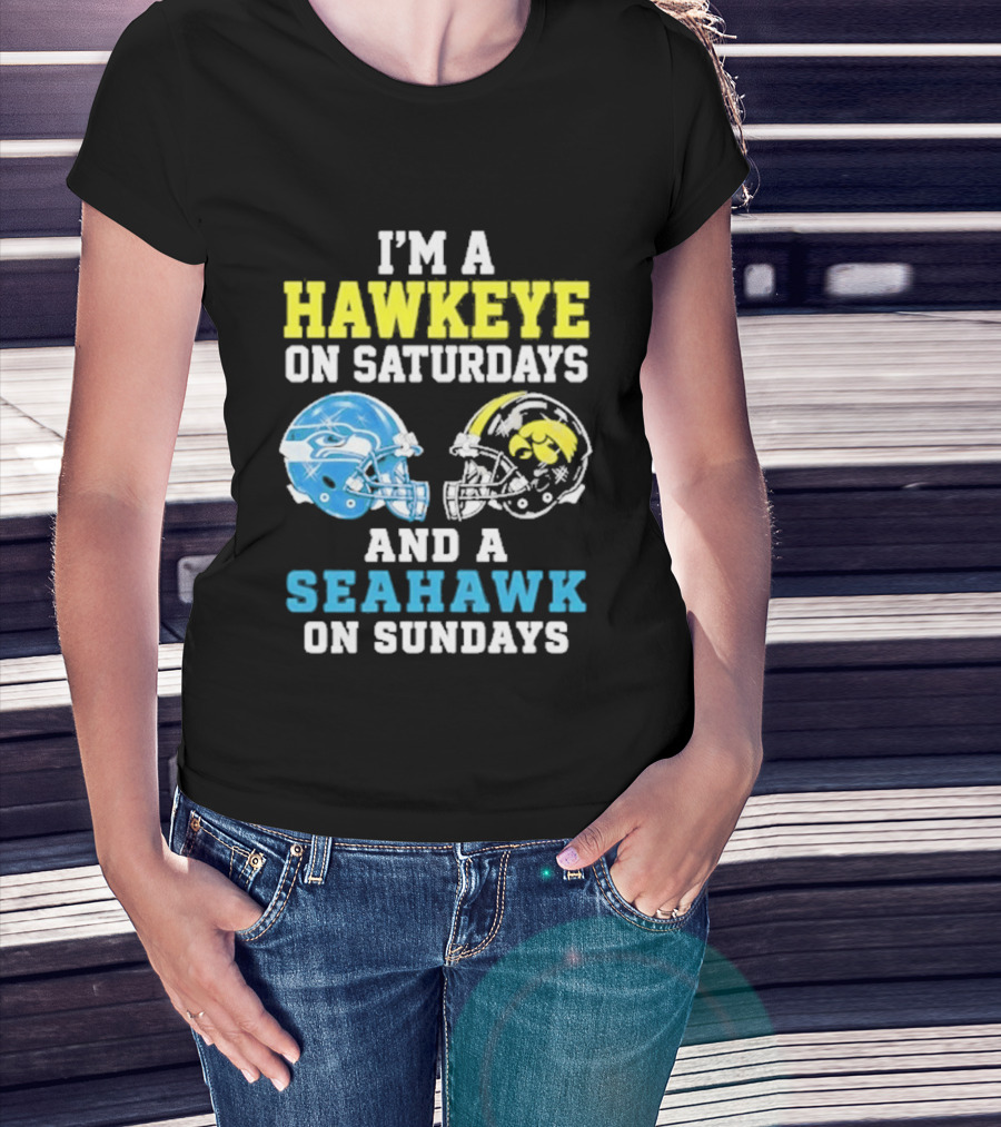 I'm A Hawkeye On Saturdays And A Seahawk On Sundays Football Helmet Fans T-Shirt