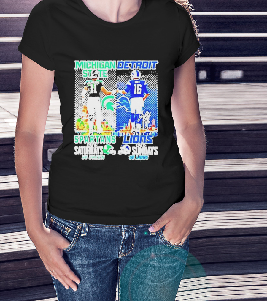 Michigan State Spartans Vs Detroit Lions Go Green Go Lions Football Showdown T-Shirt