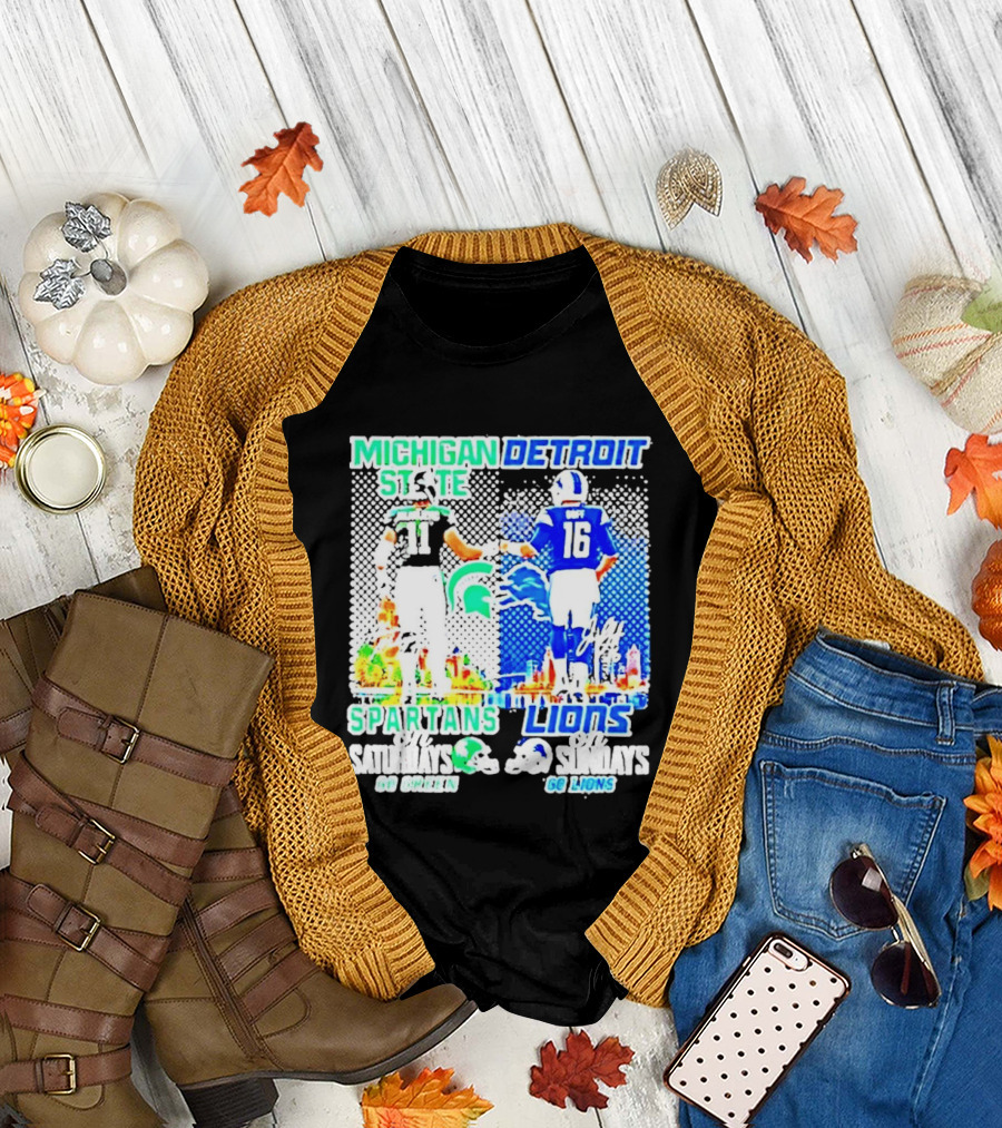 Michigan State Spartans Vs Detroit Lions Go Green Go Lions Football Showdown T-Shirt