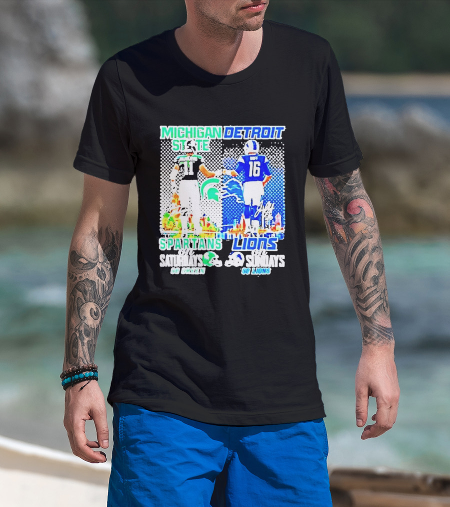 Michigan State Spartans Vs Detroit Lions Go Green Go Lions Football Showdown T-Shirt