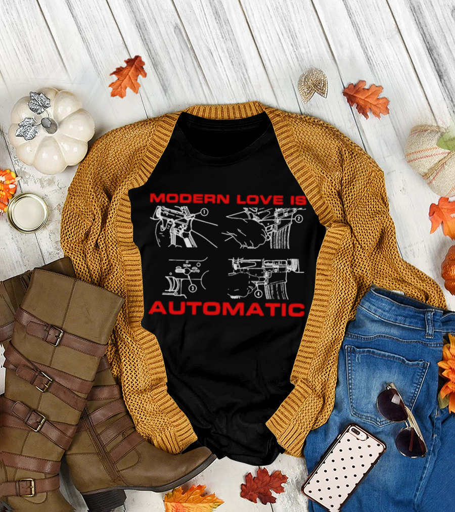 Modern Love Is Automatic AR15 Rifle Blueprint Diagram T-Shirt