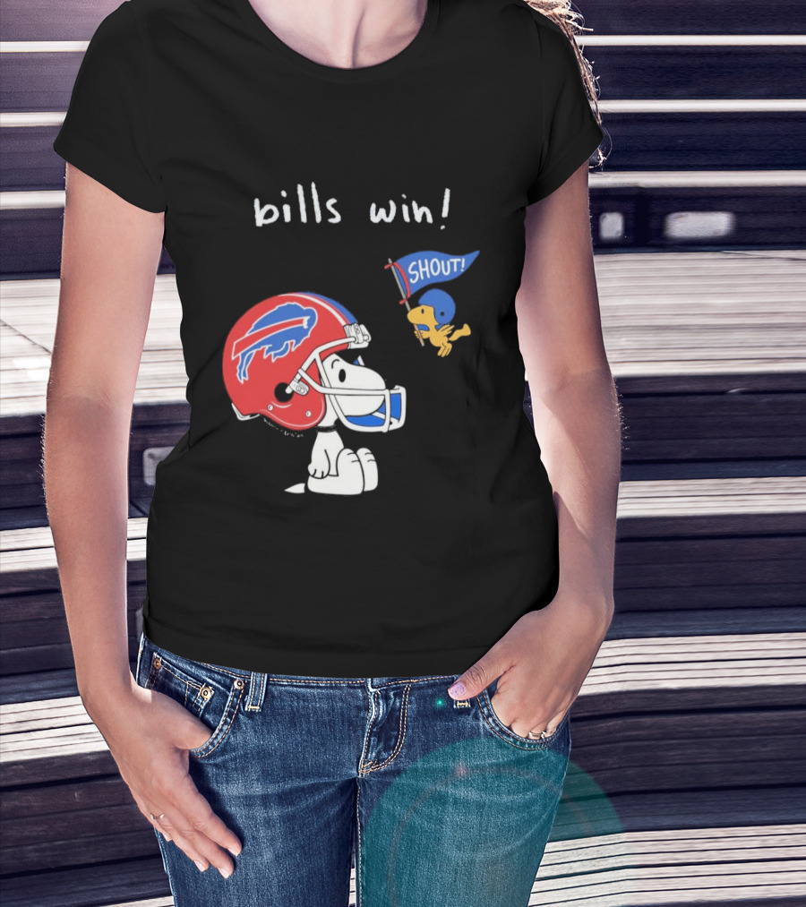 Snoopy Woodstock Buffalo Bills Win Shout Football T-Shirt