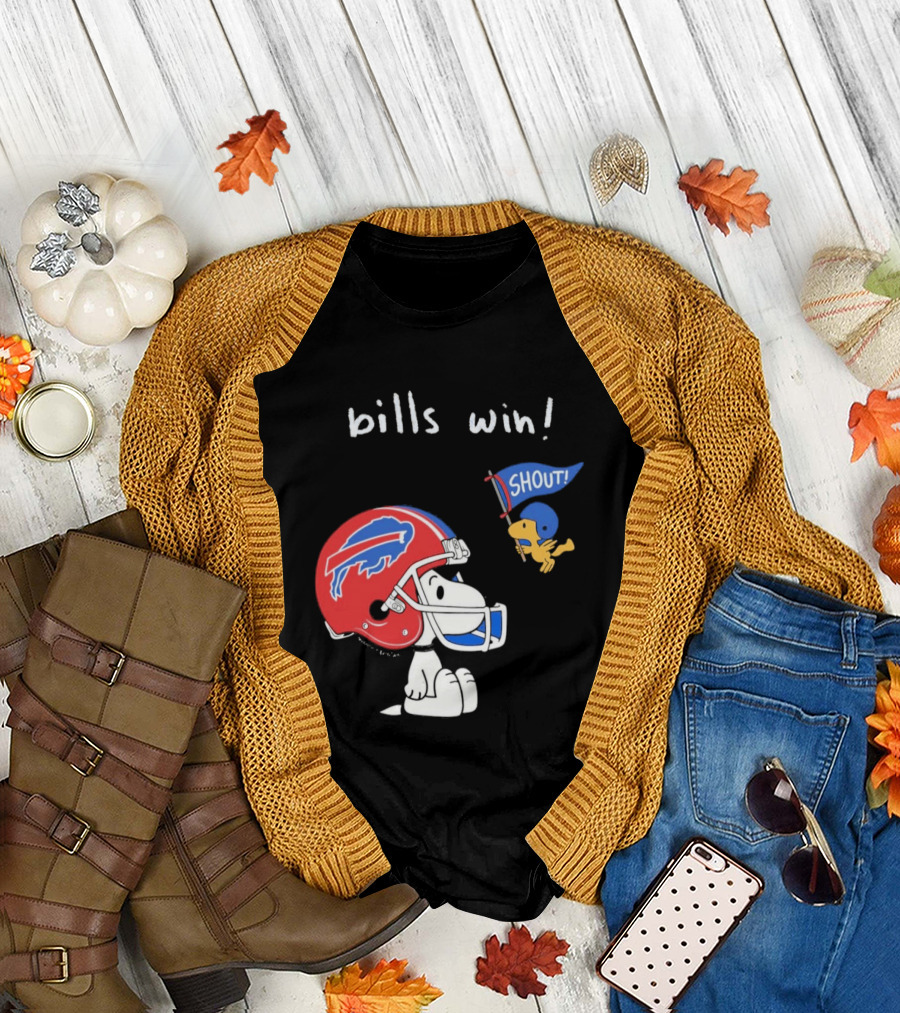Snoopy Woodstock Buffalo Bills Win Shout Football T-Shirt