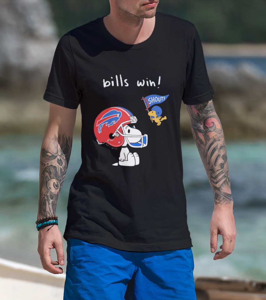Snoopy Woodstock Buffalo Bills Win Shout Football T-Shirt