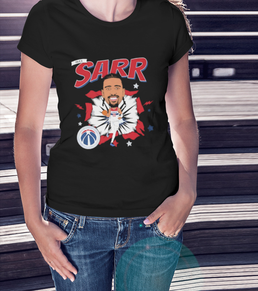 Sarr Washington Wizards Basketball Player Caricature With Team Logo And Stars T-Shirt
