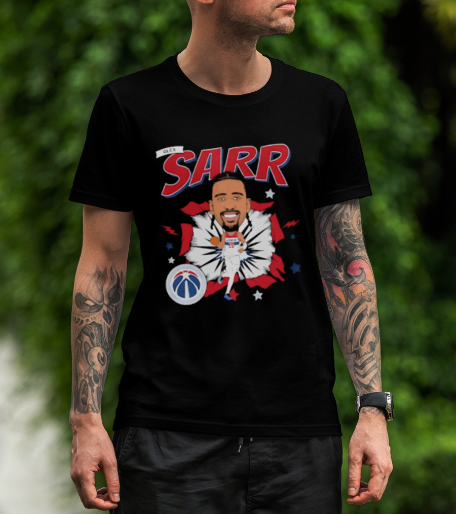 Sarr Washington Wizards Basketball Player Caricature With Team Logo And Stars T-Shirt