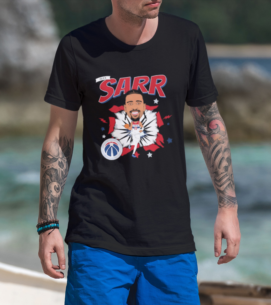 Sarr Washington Wizards Basketball Player Caricature With Team Logo And Stars T-Shirt