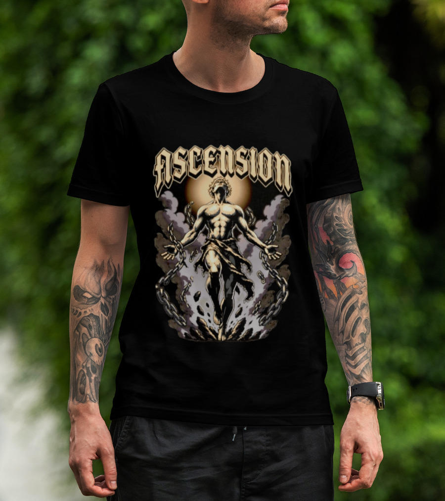 Ascension Man Breaking Chains Rising Sun Behind T-Shirt