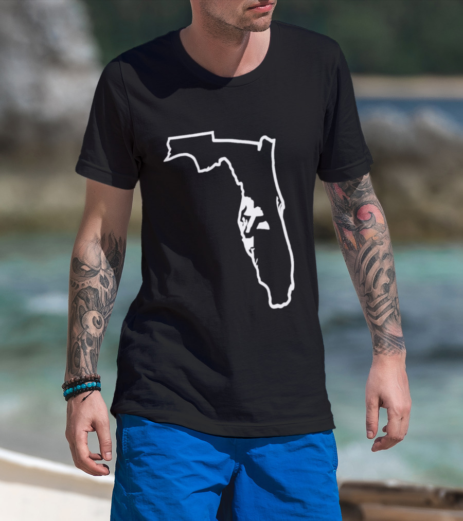 Florida State Outline Map White On Black T-Shirt