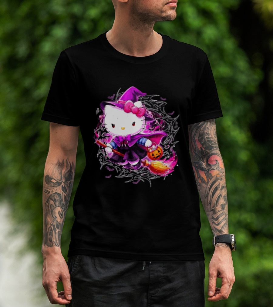Hello Kitty Witch Sanrio Halloween Trick Or Treat Broom Pumpkin T-Shirt