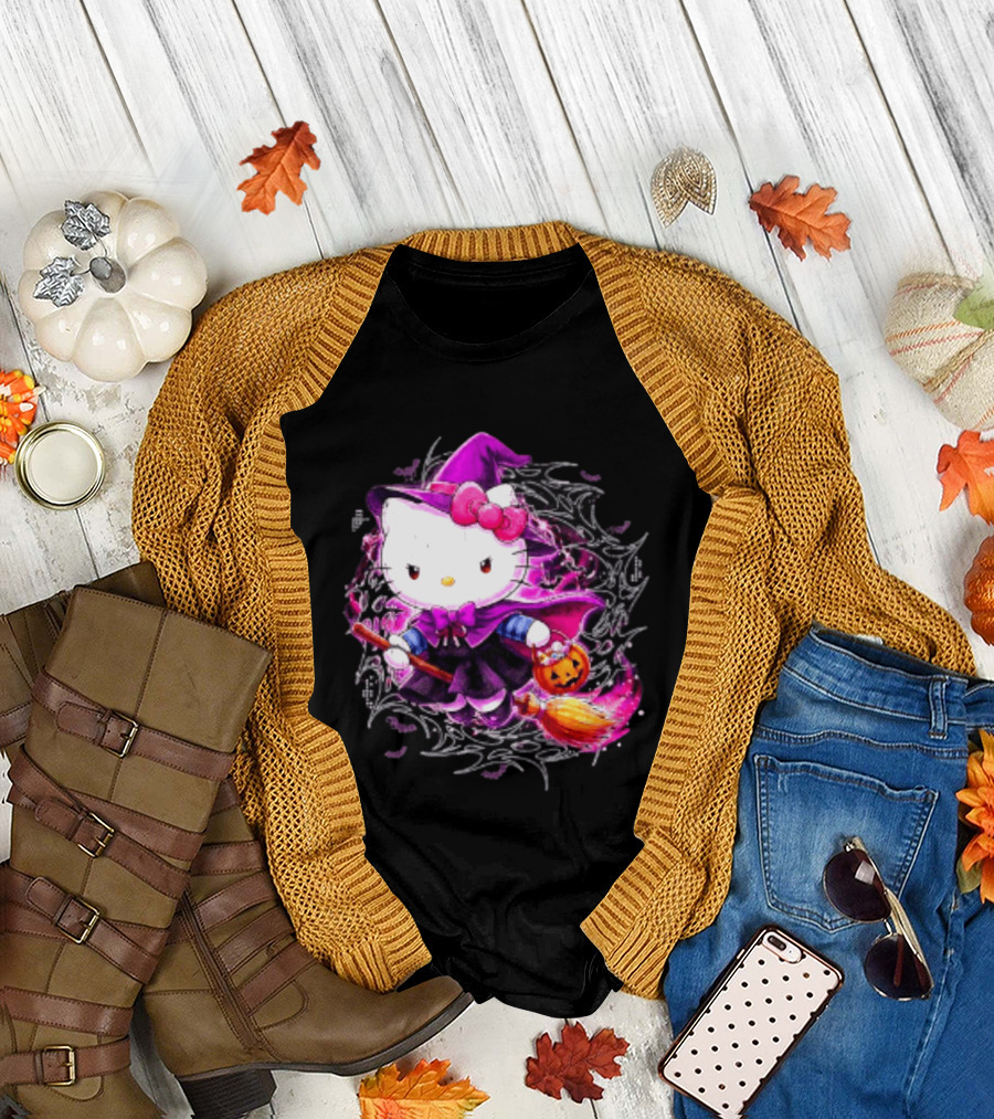 Hello Kitty Witch Sanrio Halloween Trick Or Treat Broom Pumpkin T-Shirt