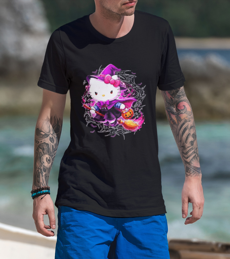 Hello Kitty Witch Sanrio Halloween Trick Or Treat Broom Pumpkin T-Shirt