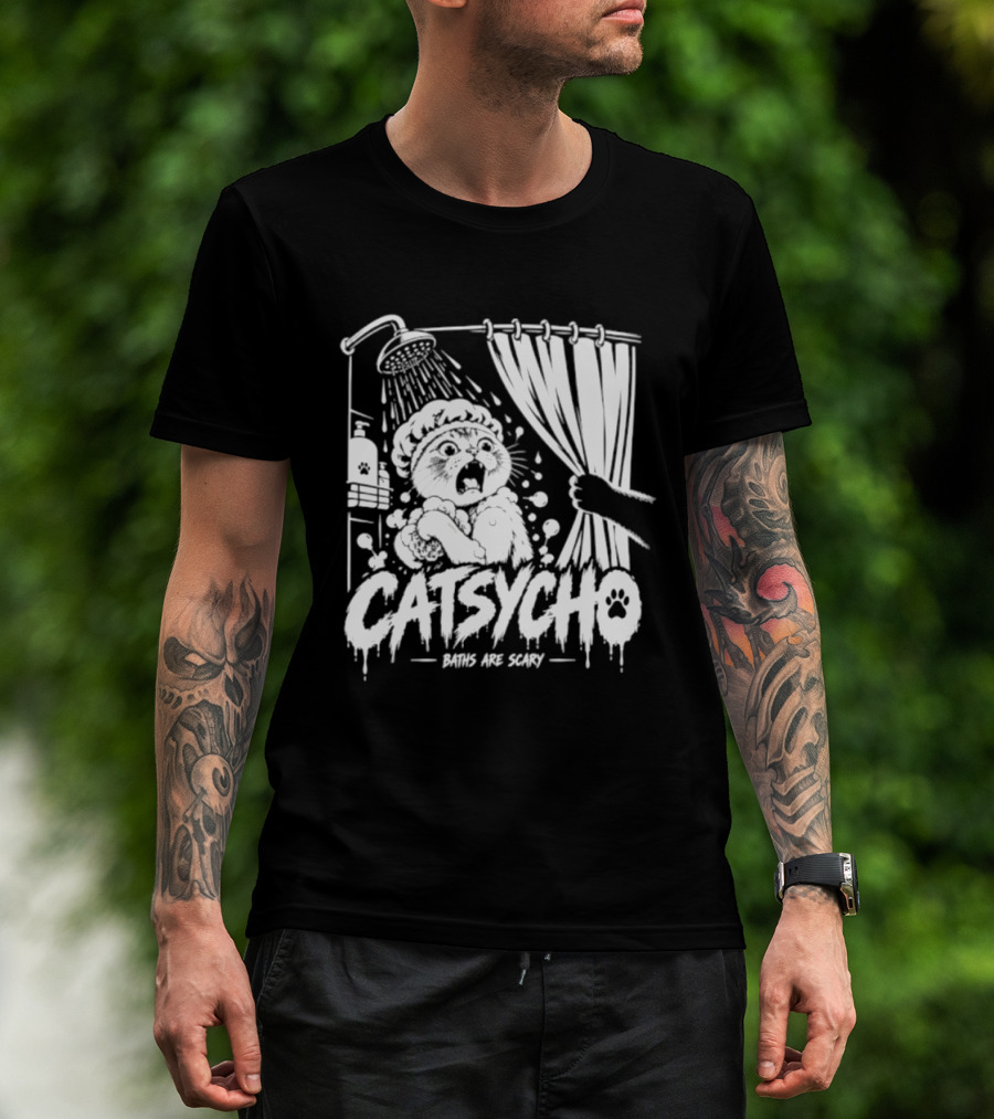 Catsycho Baths Are Scary Shower Scene With Cats T-Shirt