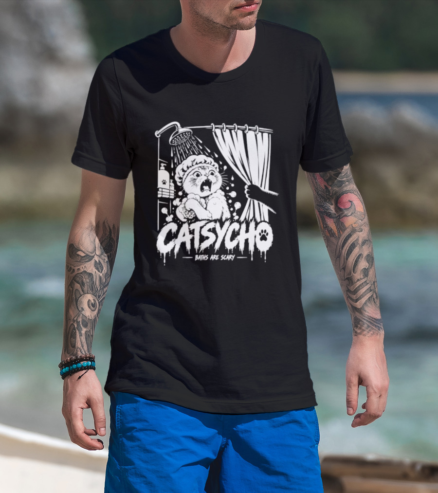 Catsycho Baths Are Scary Shower Scene With Cats T-Shirt
