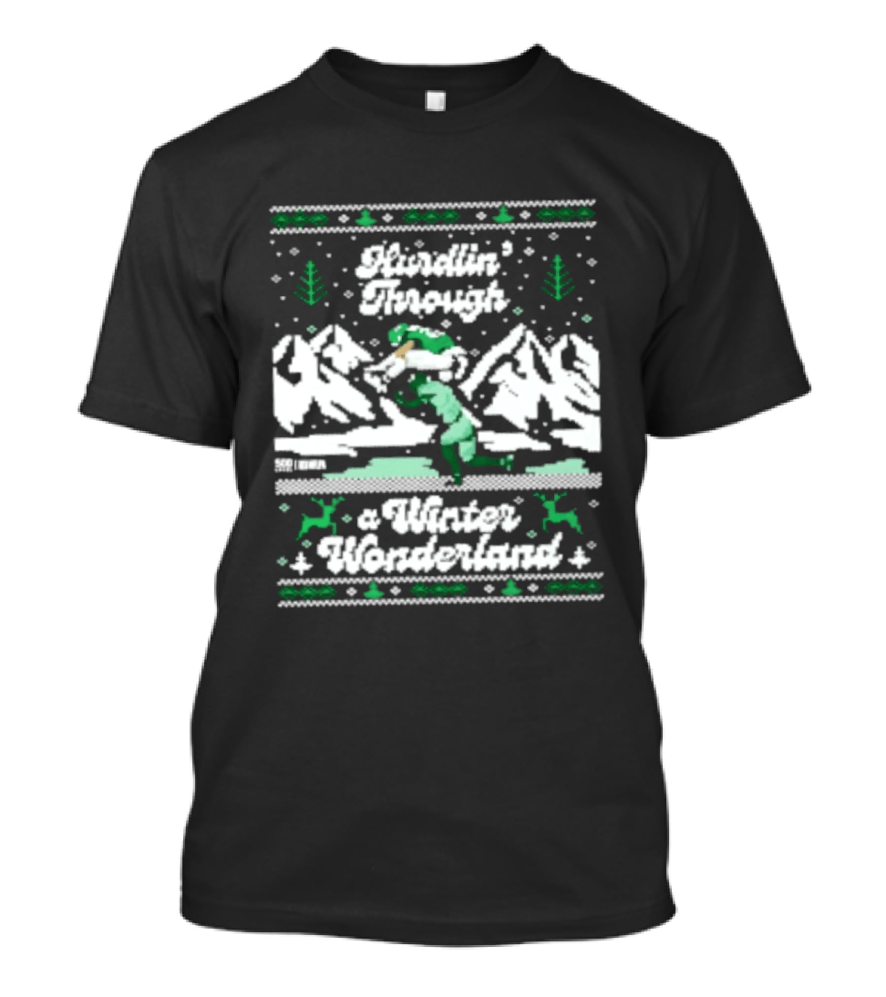 Saquon Barkley Hurdling Through A Winter Wonderland Philadelphia Christmas Ugly T-Shirt