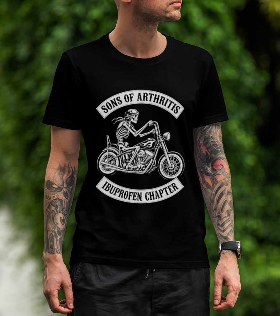 Sons Of Arthritis Ibuprofen Chapter Skeleton Riding Motorcycle T-Shirt