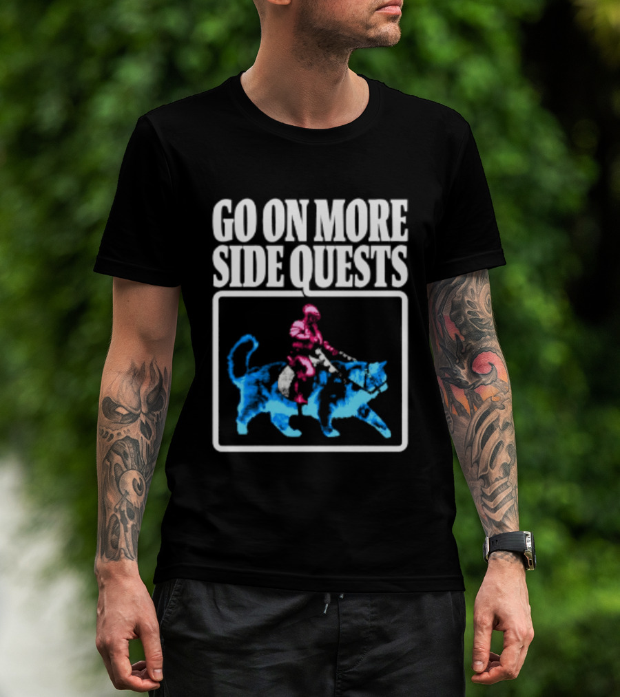 Go On More Side Quests Knight Riding Cat Pixel T-Shirt