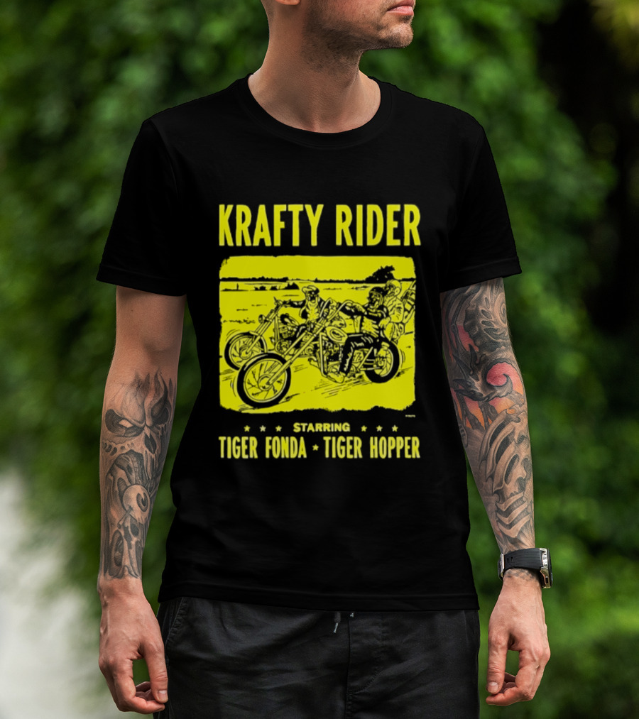 Krafty Rider Starring Tiger Fonda Tiger Hopper Vintage Motorcycle Adventure T-Shirt