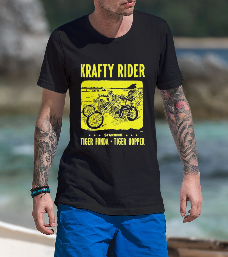 Krafty Rider Starring Tiger Fonda Tiger Hopper Vintage Motorcycle Adventure T-Shirt