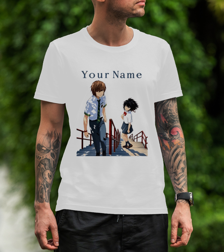 Light Yagami And Your Name Anime Crossover Stairs Scene T-Shirt