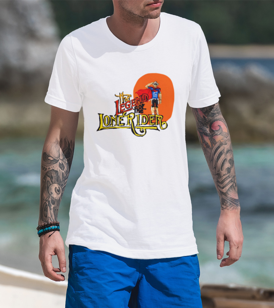 Legend Of The Lone Rider Cyclist Red Cape Blue Outfit T-Shirt