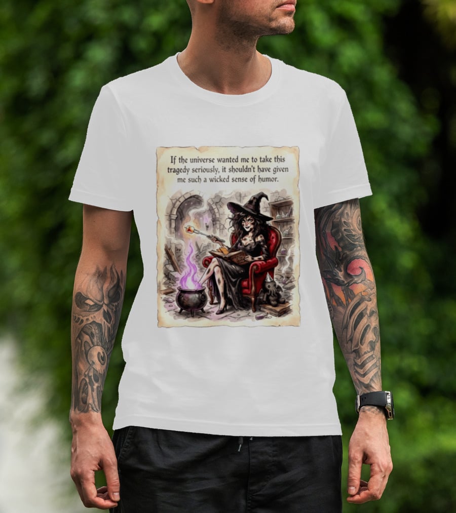 Witch With A Wicked Sense Of Humor And Magic Wand In Stone Room T-Shirt