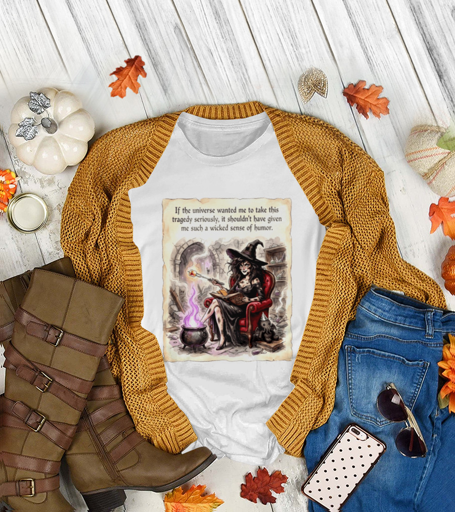 Witch With A Wicked Sense Of Humor And Magic Wand In Stone Room T-Shirt