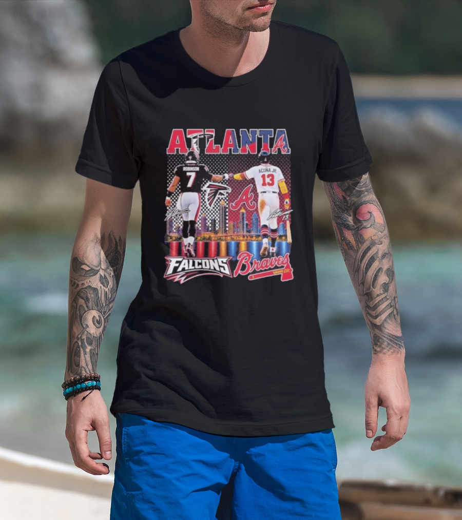 Atlanta Falcons Braves Bijan Robinson Ronald Acuna Jr. Sports City Line T-Shirt