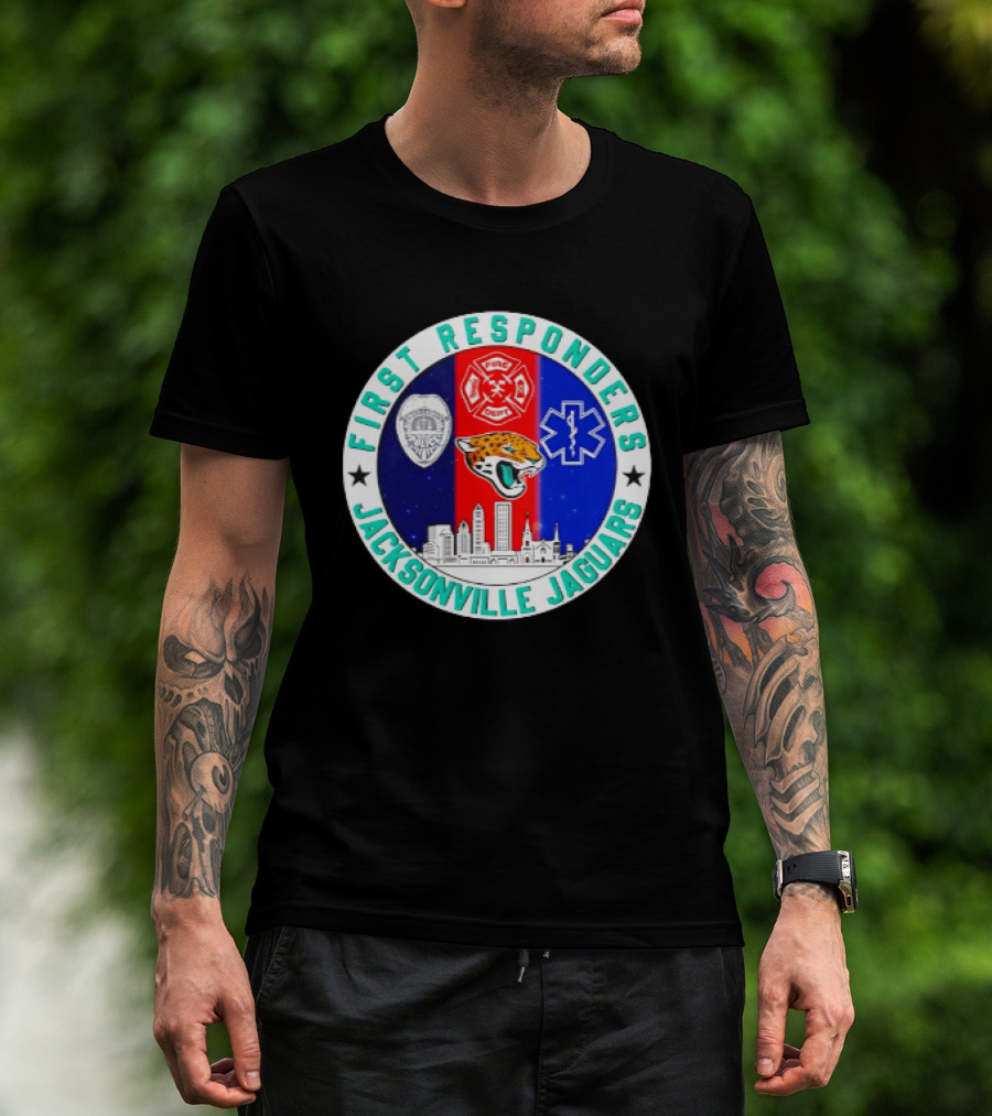 First Responders Jacksonville Jaguars Skyline Tribute 9.11 Memorial T-Shirt