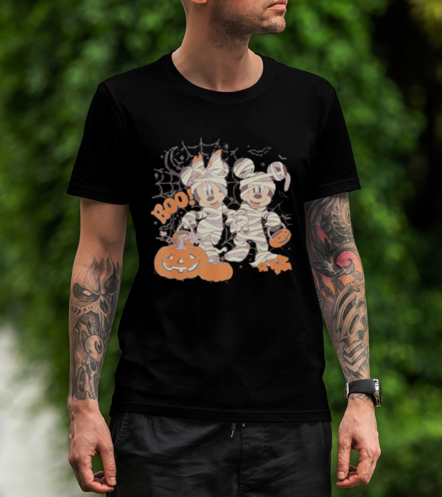 Mickey Minnie Mummy Halloween Boo Disney Spooky Pumpkin T-Shirt