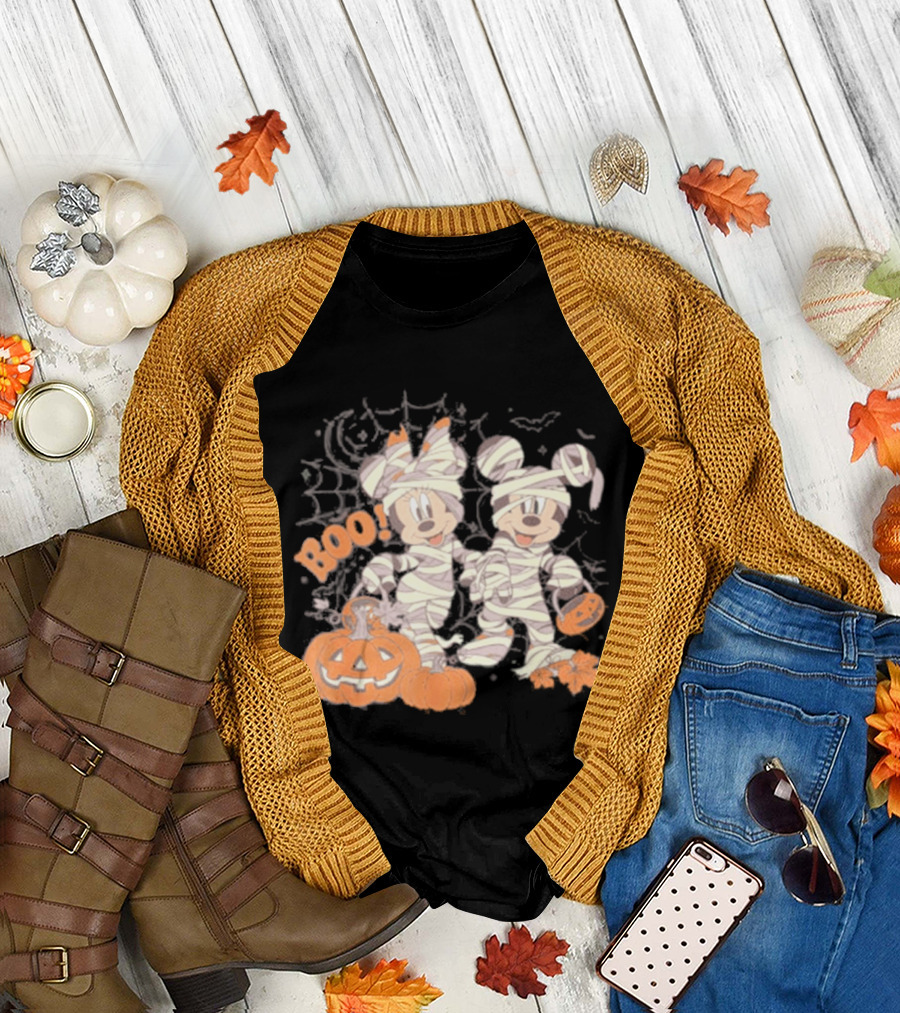 Mickey Minnie Mummy Halloween Boo Disney Spooky Pumpkin T-Shirt