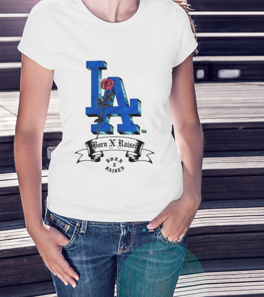 Born X Raised X Los Angeles Dodgers Forever Blue LA Rose T-Shirt