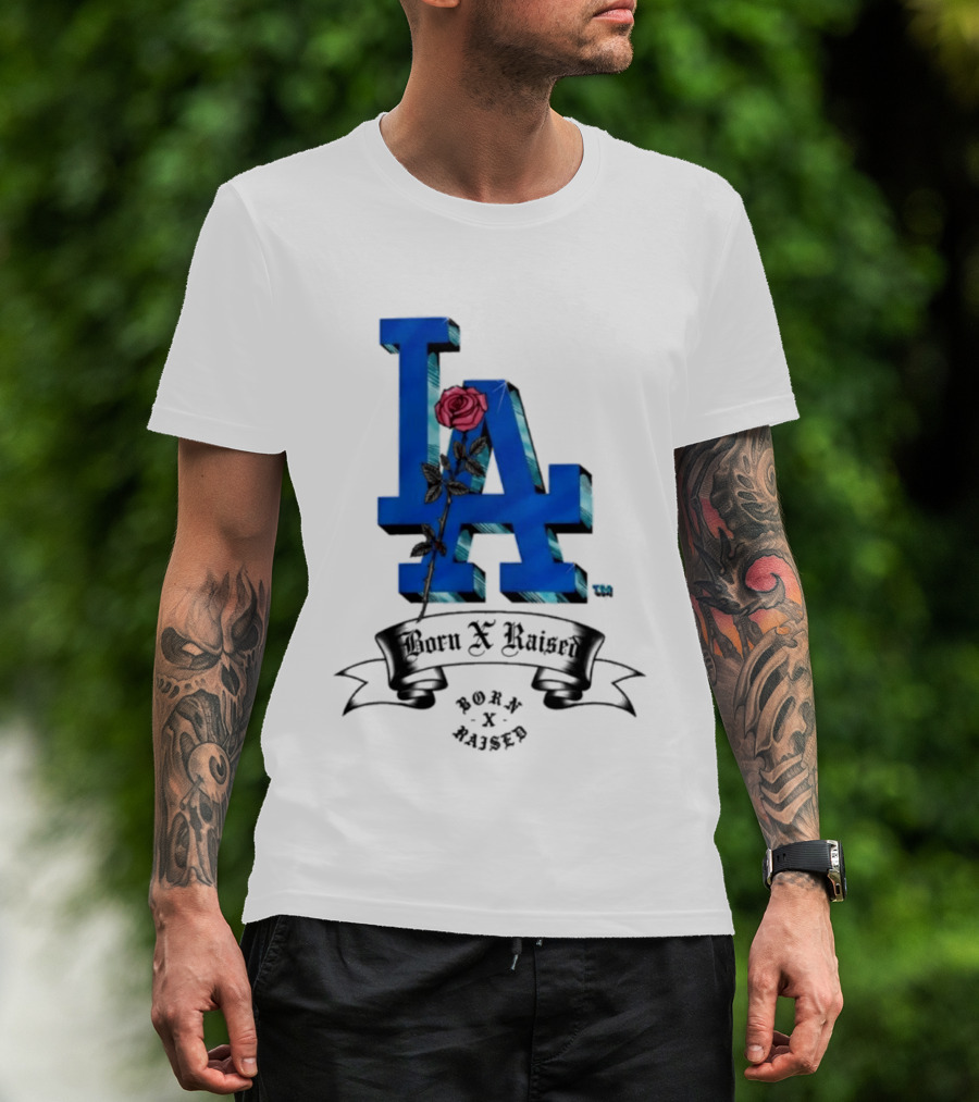 Born X Raised X Los Angeles Dodgers Forever Blue LA Rose T-Shirt