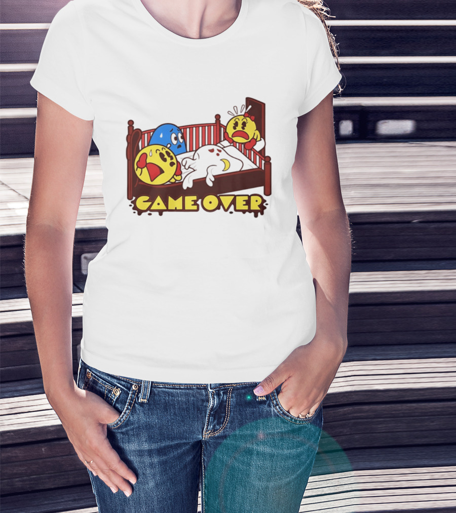 Game Over Halloween Pac Man Ghost Bed Scene T-Shirt