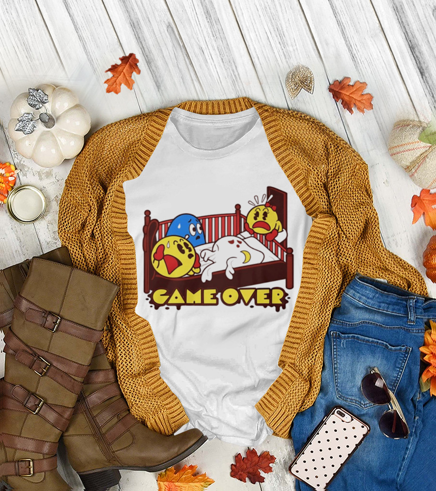 Game Over Halloween Pac Man Ghost Bed Scene T-Shirt