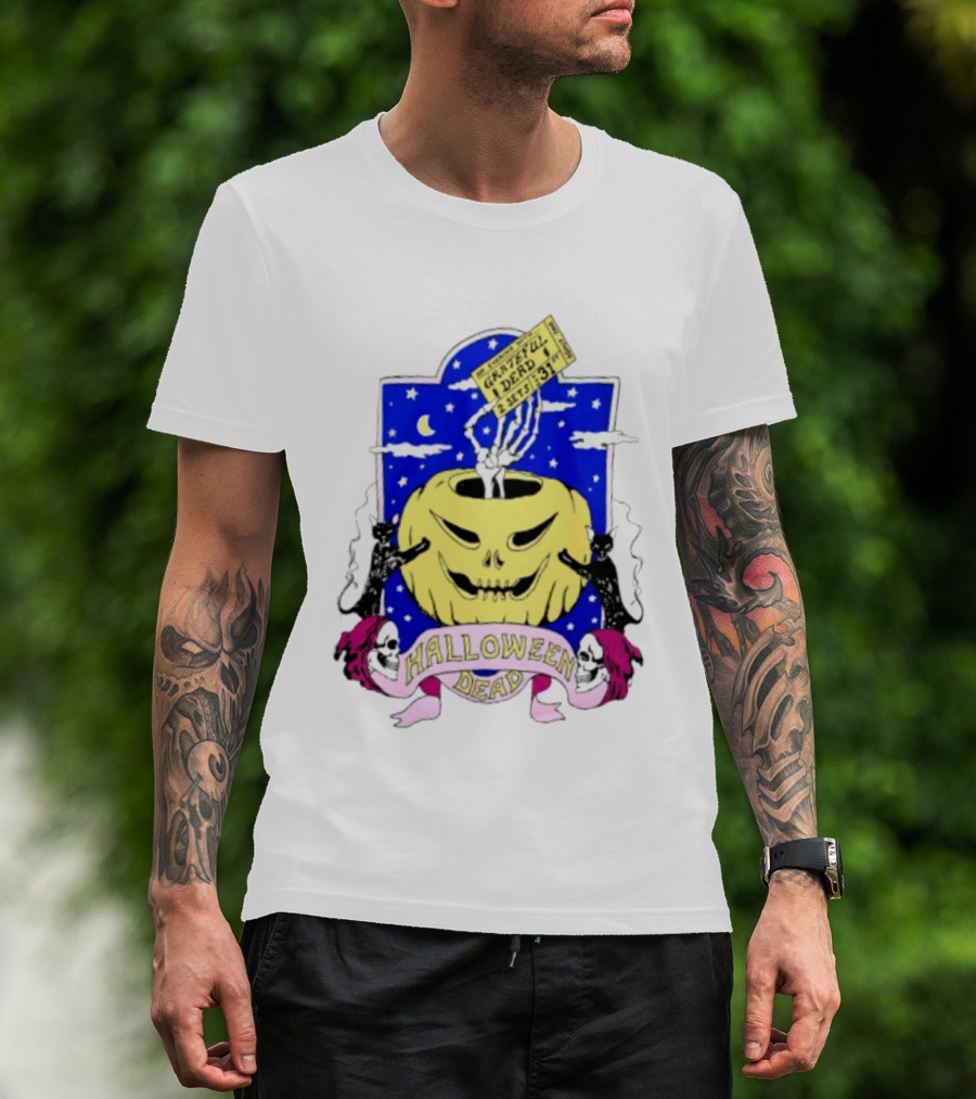 Grateful Dead Halloween Skeleton Hand With Pumpkin And Ticket 1971 T-Shirt