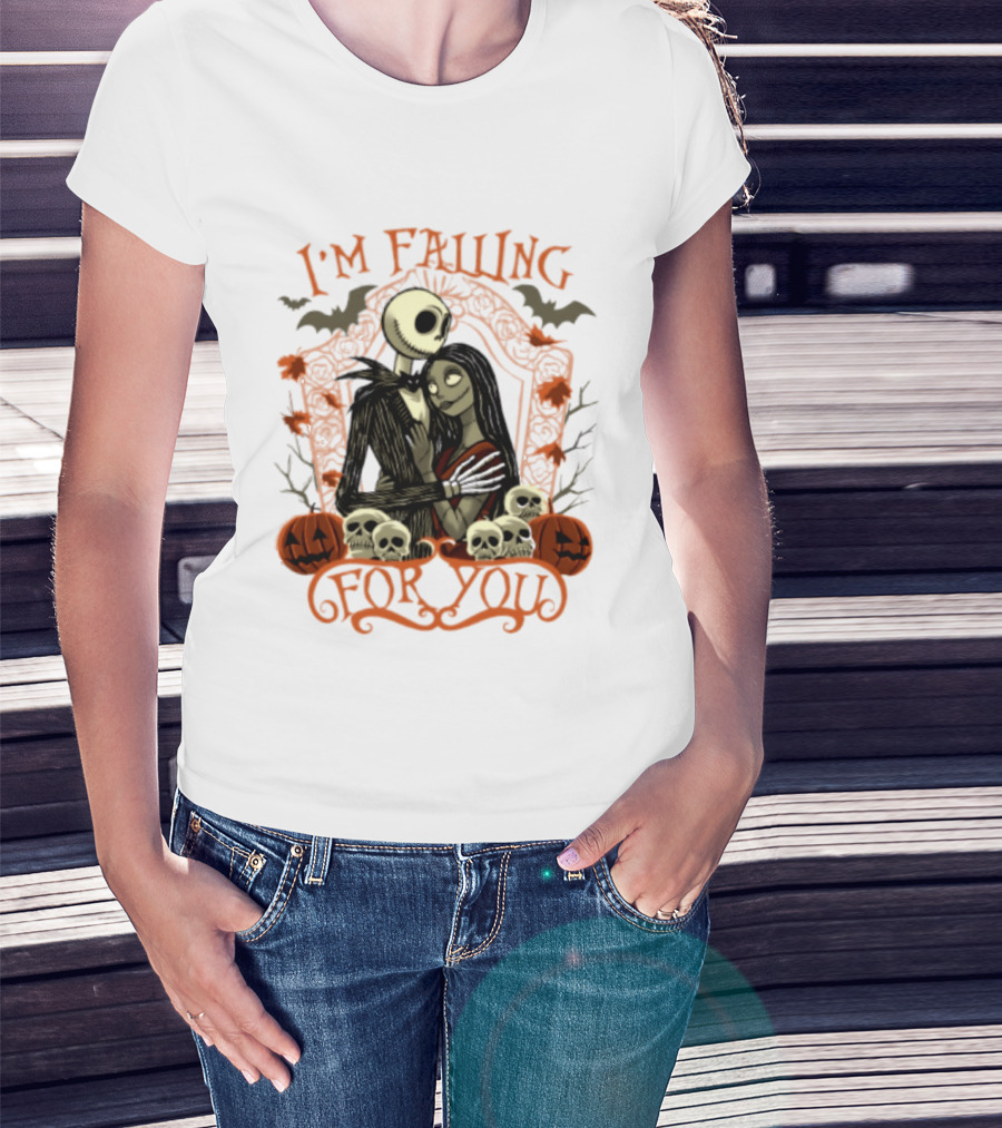 I'm Falling For You The Nightmare Before Halloween Jack And Sally Halloween Pumpkins Skulls Bats T-Shirt