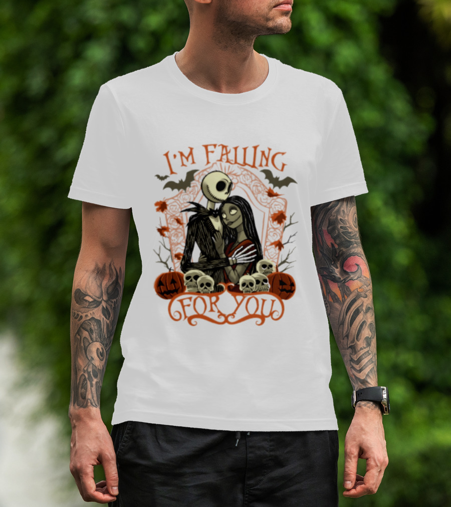 I'm Falling For You The Nightmare Before Halloween Jack And Sally Halloween Pumpkins Skulls Bats T-Shirt