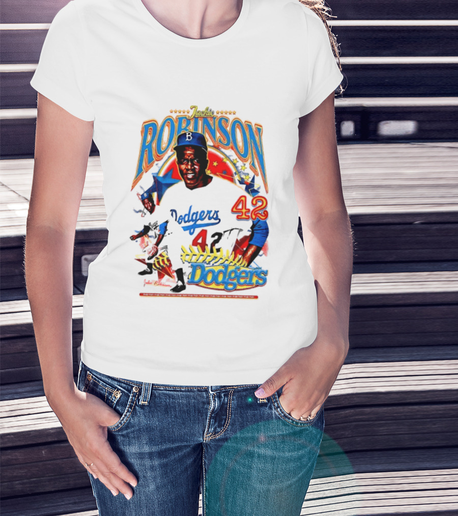 Jackie Robinson Dodgers 42 Legends Baseball Icon Two Sided T-Shirt