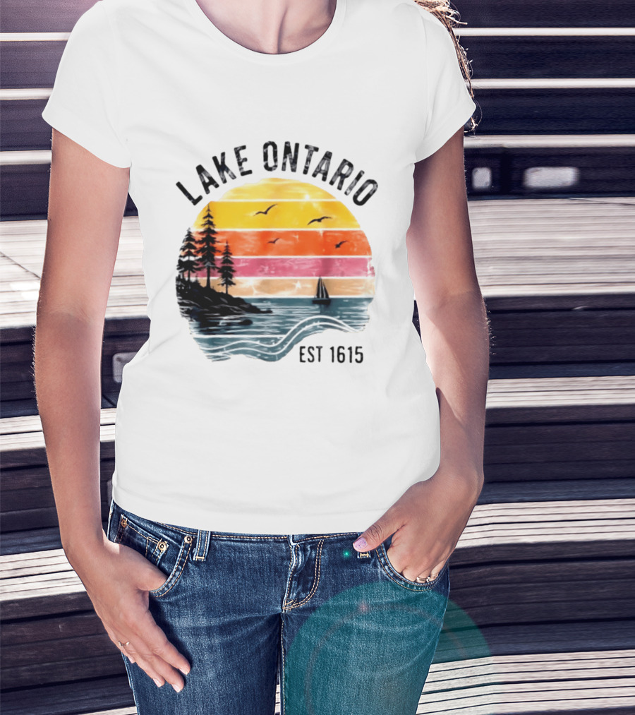 Lake Ontario Est 1615 Great Lakes Nature Sunset Sailing Scene T-Shirt