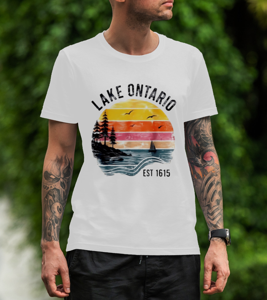 Lake Ontario Est 1615 Great Lakes Nature Sunset Sailing Scene T-Shirt