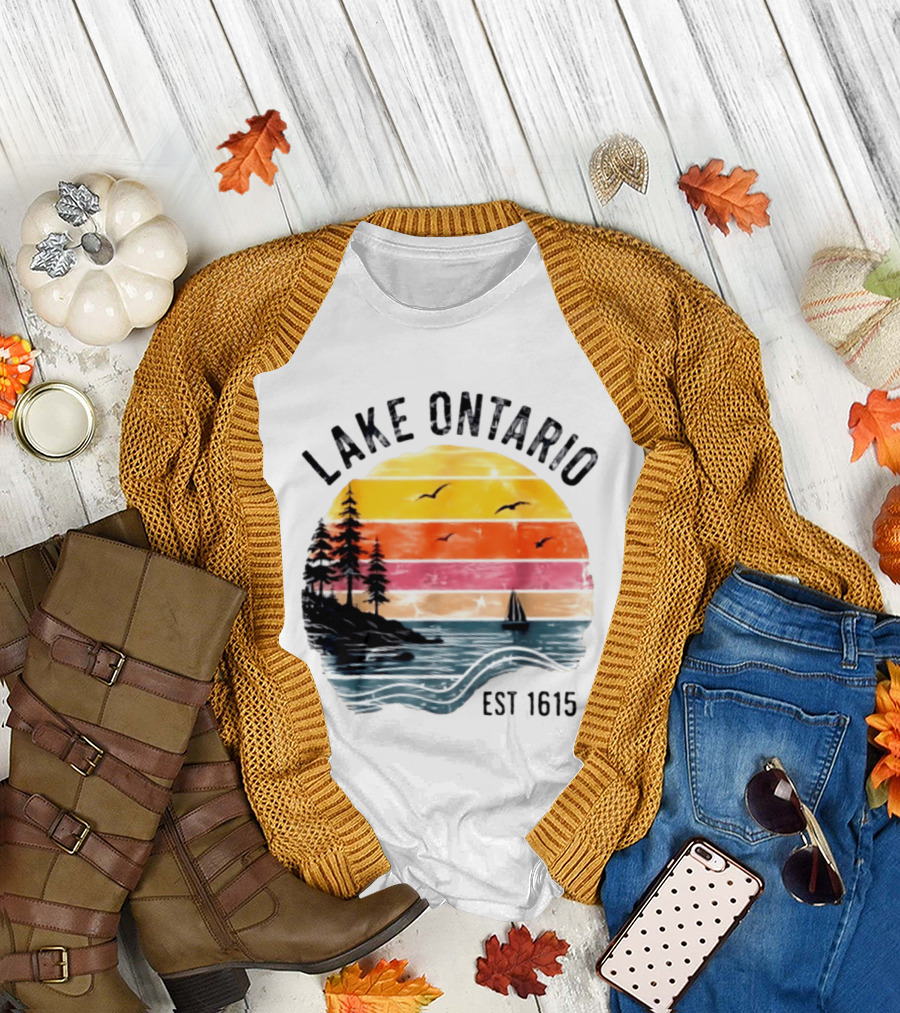 Lake Ontario Est 1615 Great Lakes Nature Sunset Sailing Scene T-Shirt