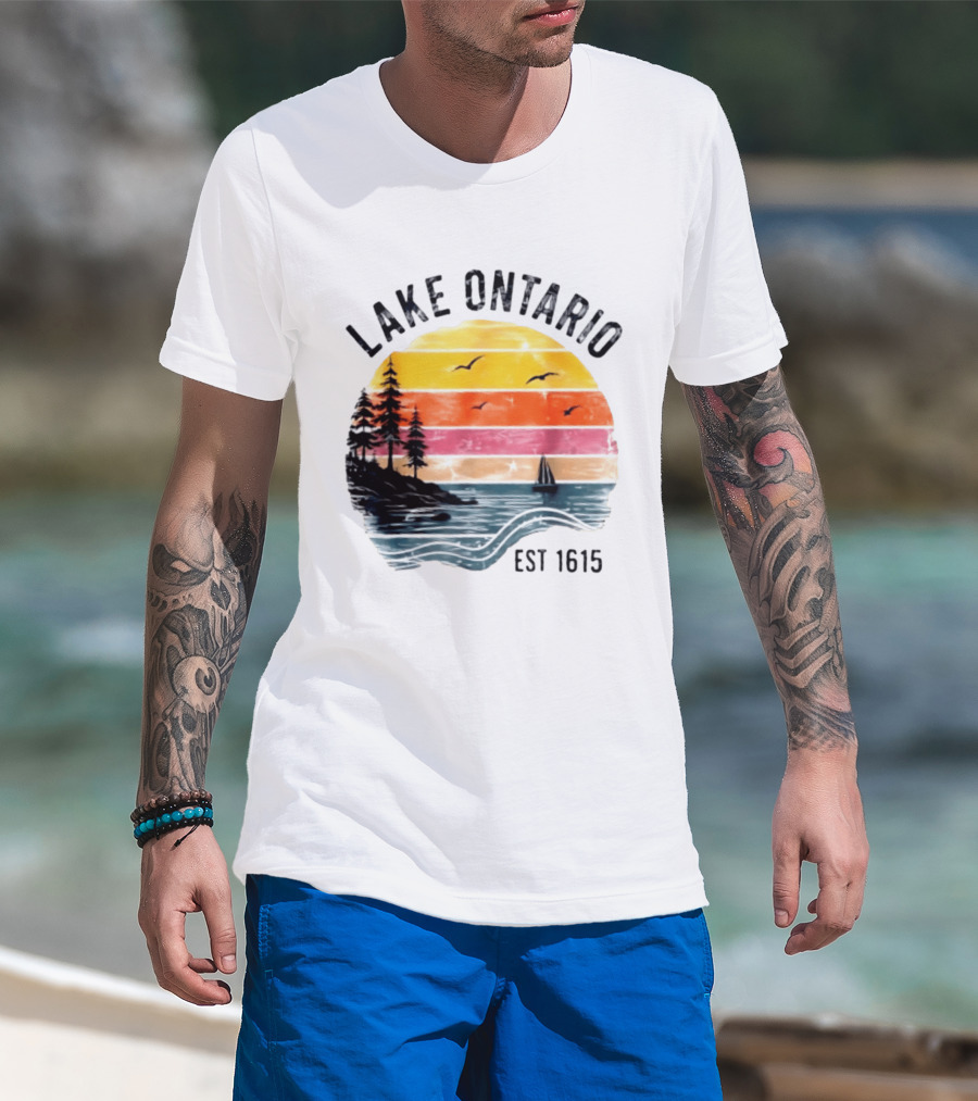 Lake Ontario Est 1615 Great Lakes Nature Sunset Sailing Scene T-Shirt