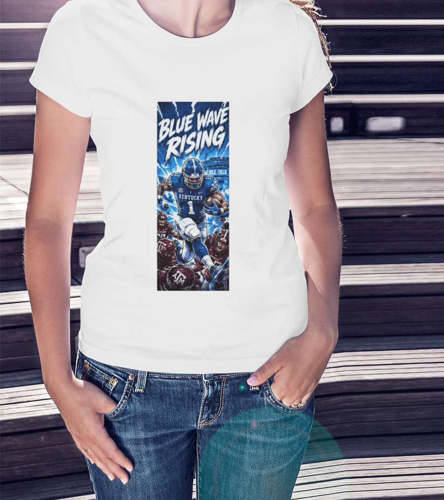 Blue Wave Rising 2026 Kentucky Wildcats Running Back Kyle Field Football Action T-Shirt