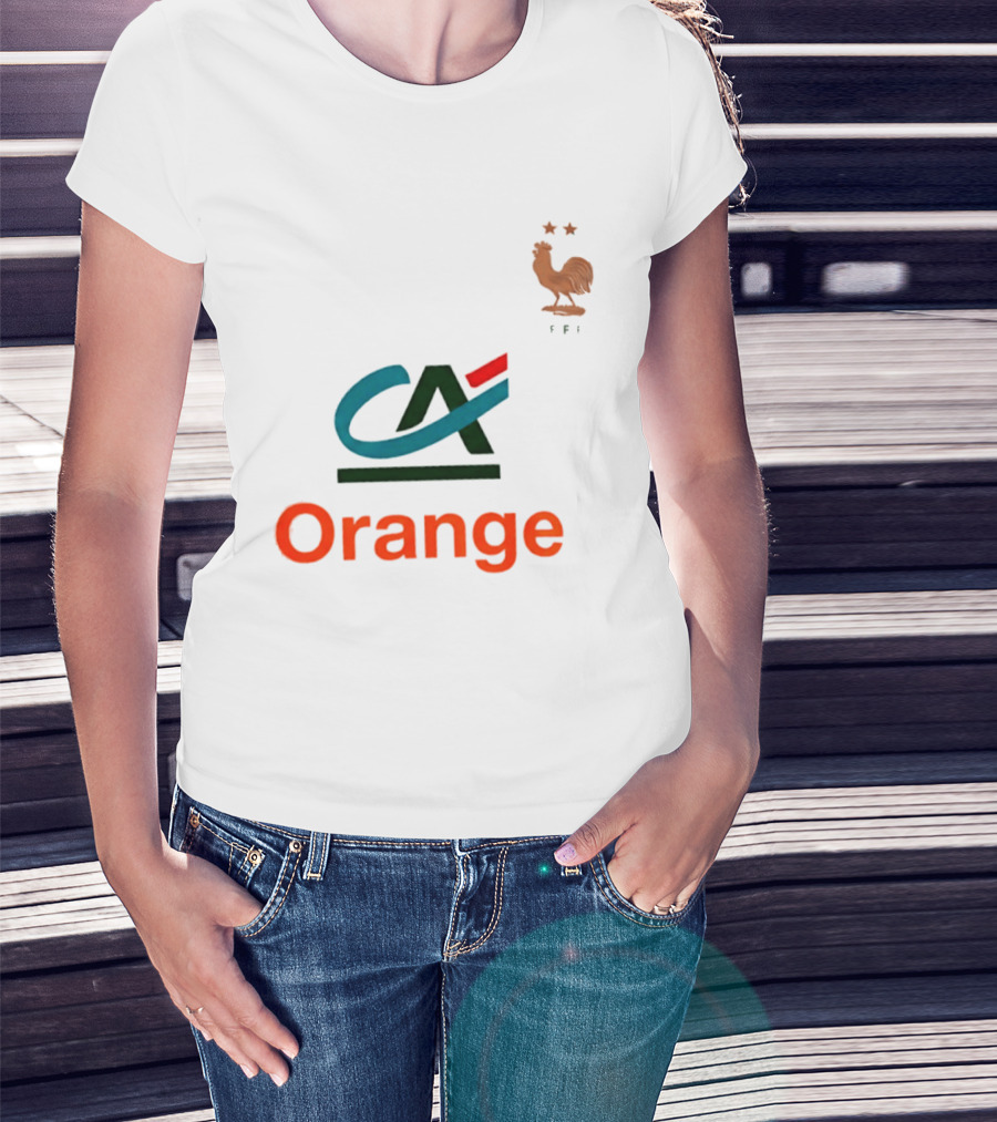 Crédit Agricole Orange Rooster Emblem With Stars And FF T-Shirt