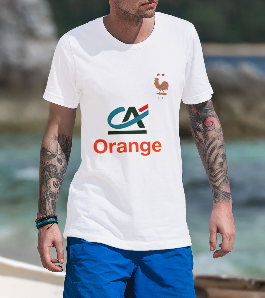 Crédit Agricole Orange Rooster Emblem With Stars And FF T-Shirt