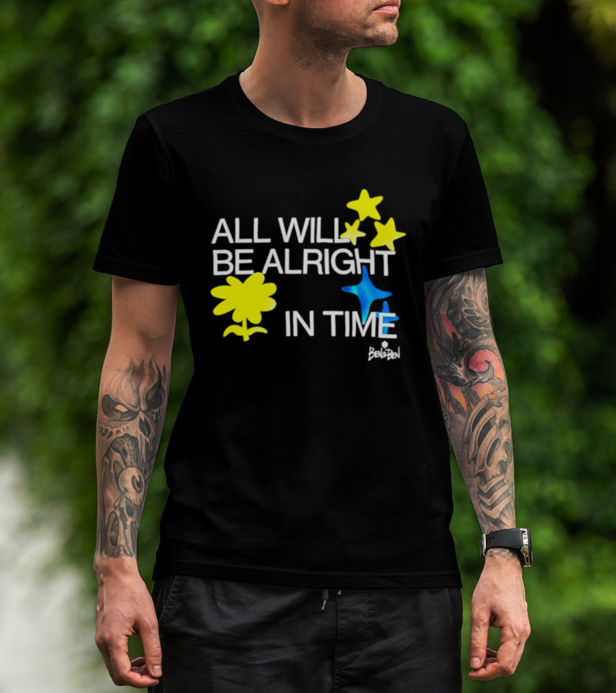 All Will Be Alright In Time OPM Star Text With Yellow Flowers And Stars T-Shirt