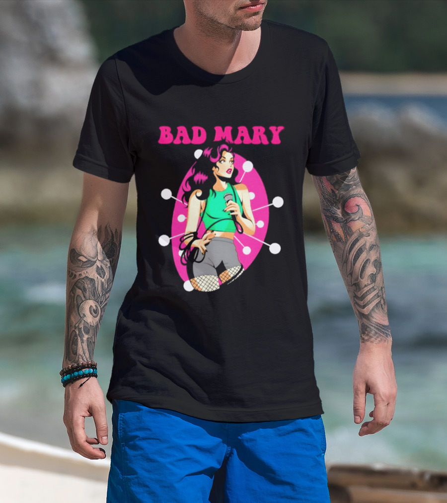 Bad Mary Punk Rock Band Female Singer Microphone Neon T-Shirt