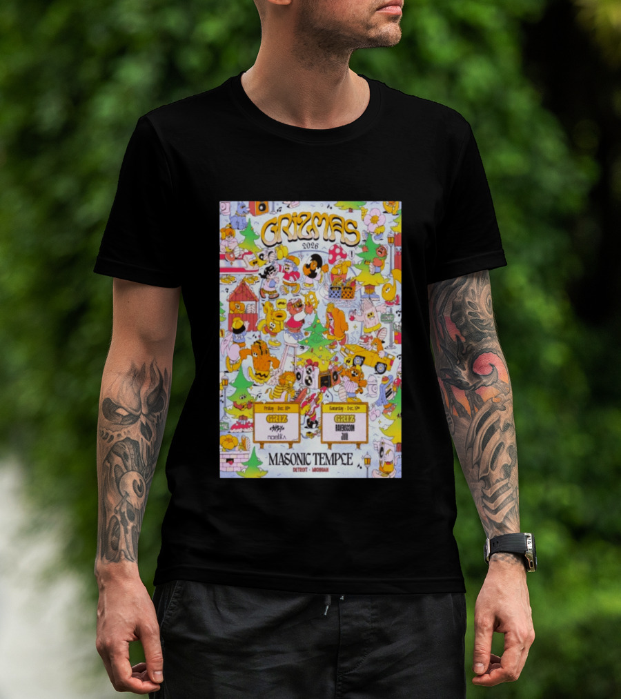 GRiZMAS 2026 Masonic Temple Detroit Michigan GRiZ Sippy Noetika Event Cartoons T-Shirt