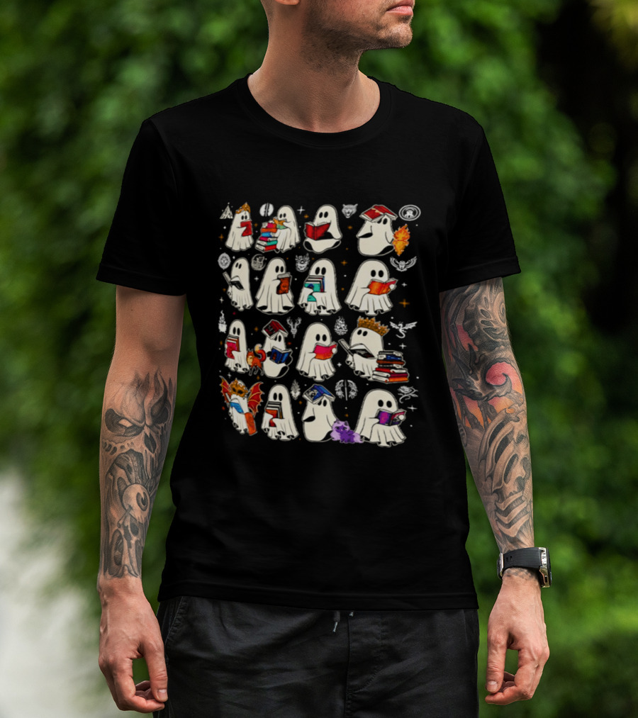Bookish Ghosts Reading Fantasy Halloween T-Shirt